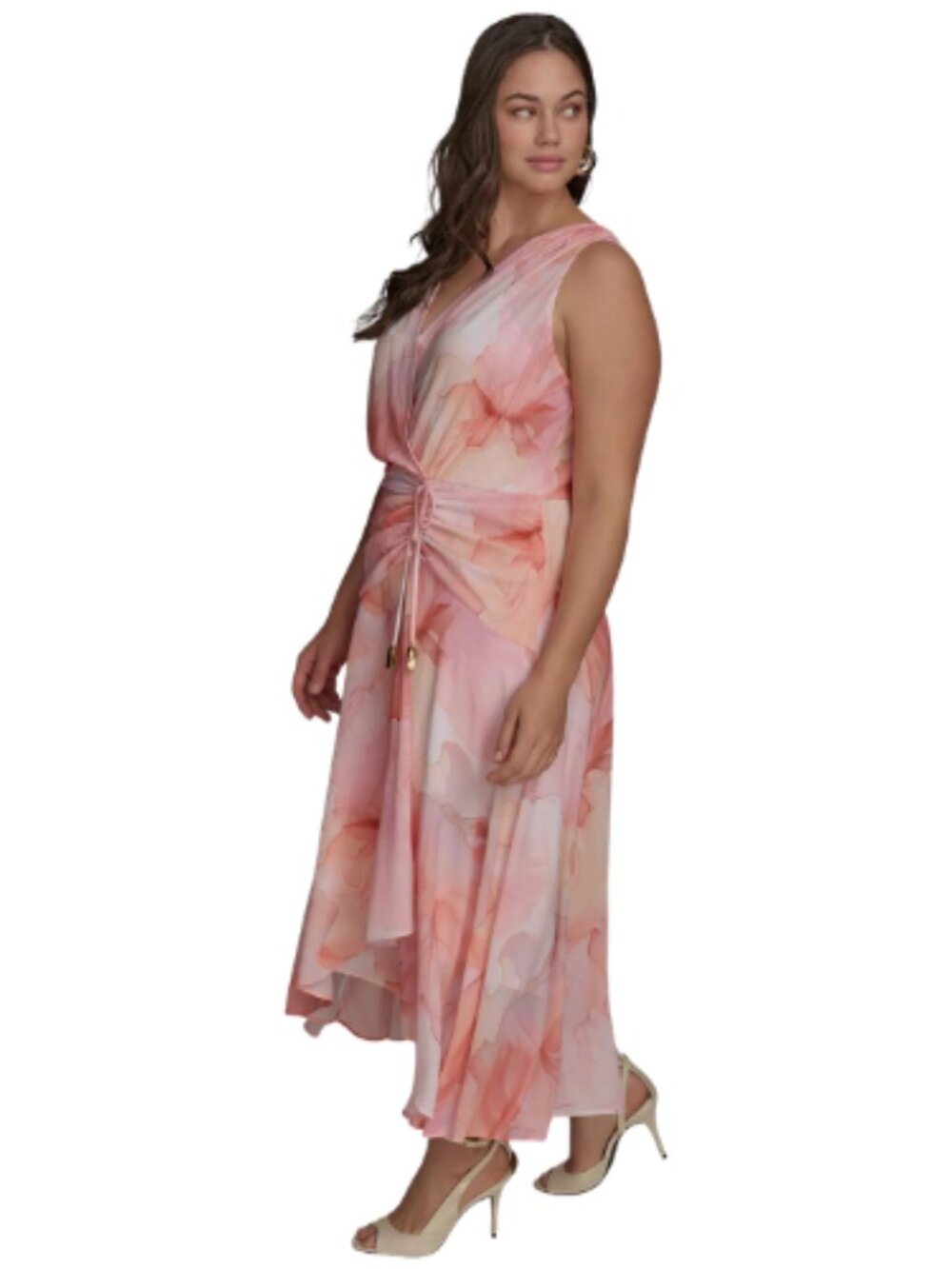 Donna Karen New York DKNY Apricot Peach V Neck Dress Formal Event Plus Size 18W - Picture 3 of 9